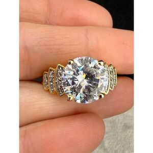 Cocktail Ring Gold Tone Statement Rhinestone Signed Edco Large Size 10